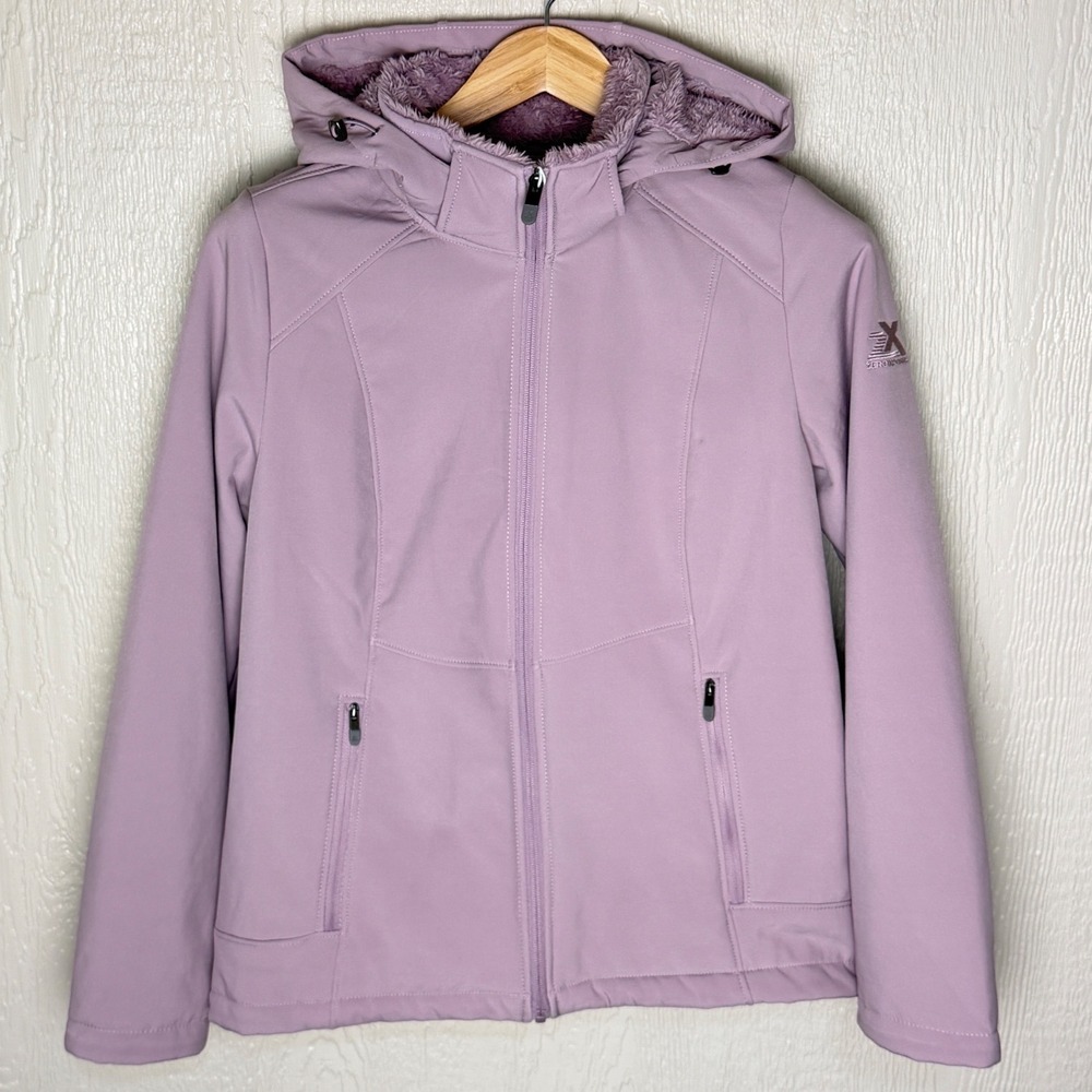ZeroXposur Womens Softshell Jacket Purple Faux Fur Lined Hooded Size Medium